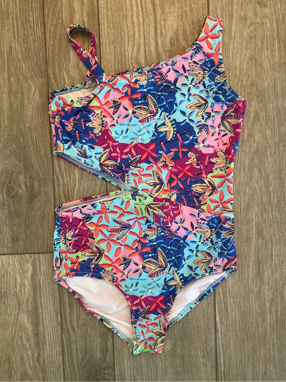 Garnet Hill Girls Multicolor One-Shoulder Cutout Swimsuit
